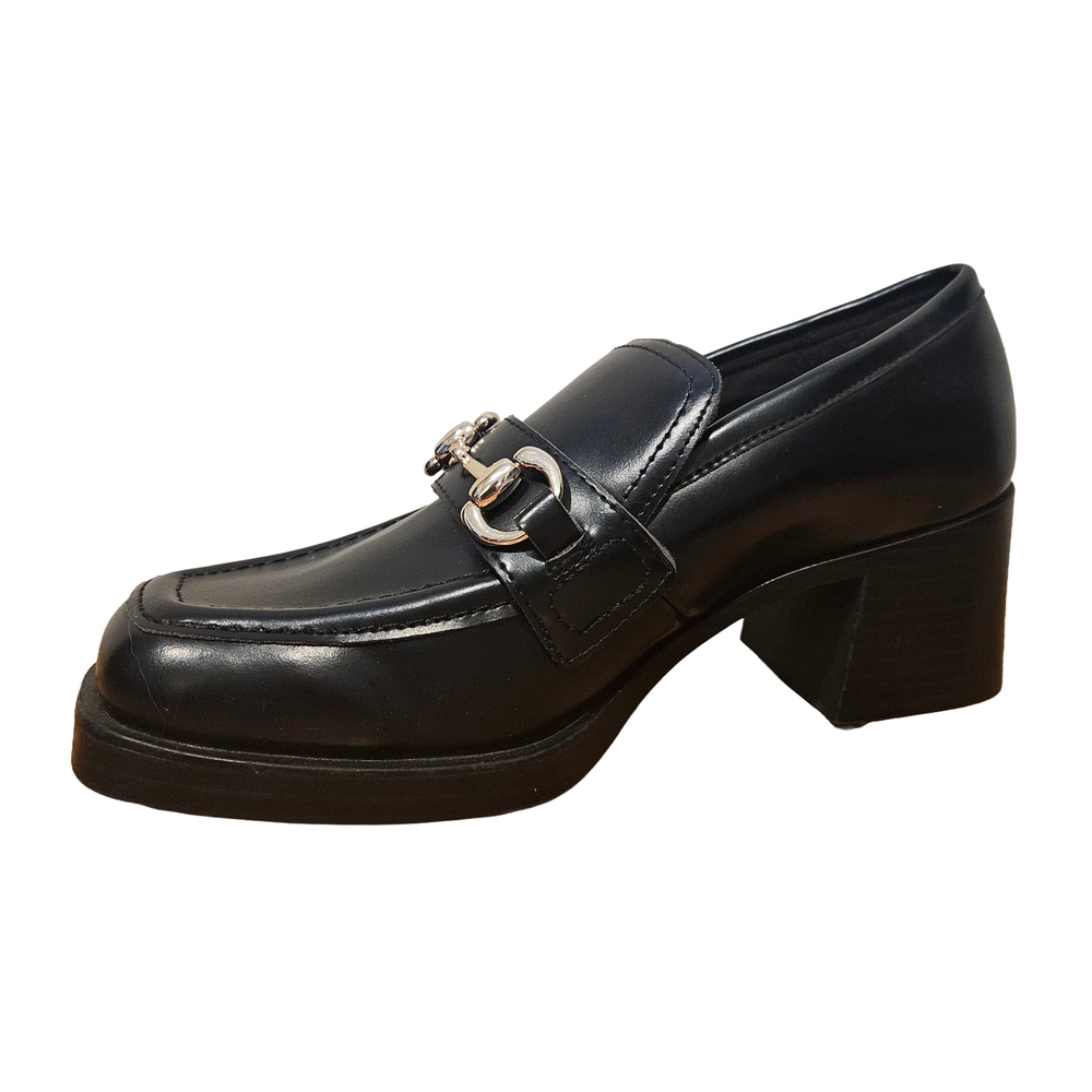 Black Loafers with Gold Buckle